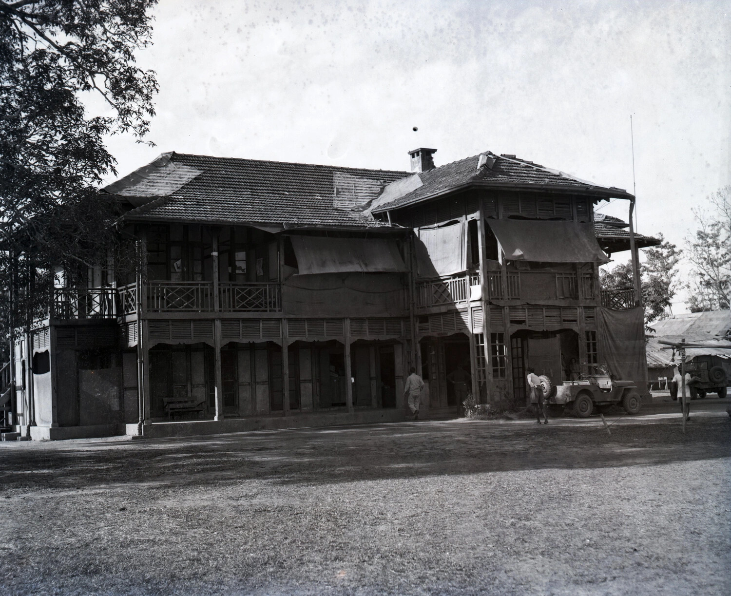 Colonial-Style Building Used as U.S. Military Facility, CBI Theater, Kotec WWII Collection