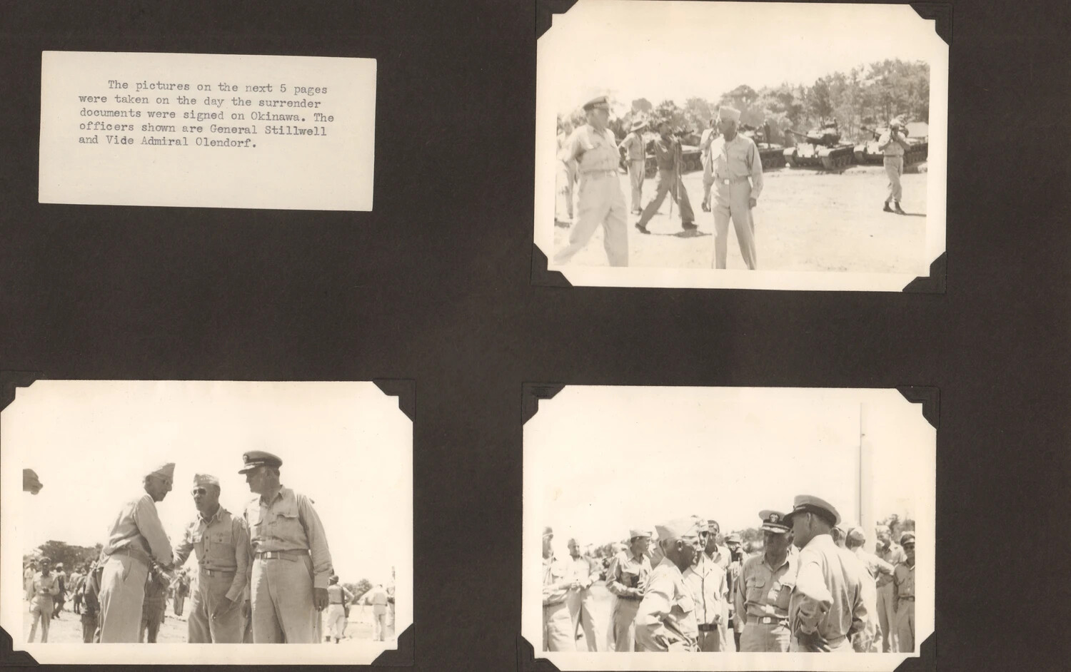 Okinawa Surrender Ceremony Photographs, September 1945 — General Stilwell and Vice Admiral Oldendorf, WWII Photo Album