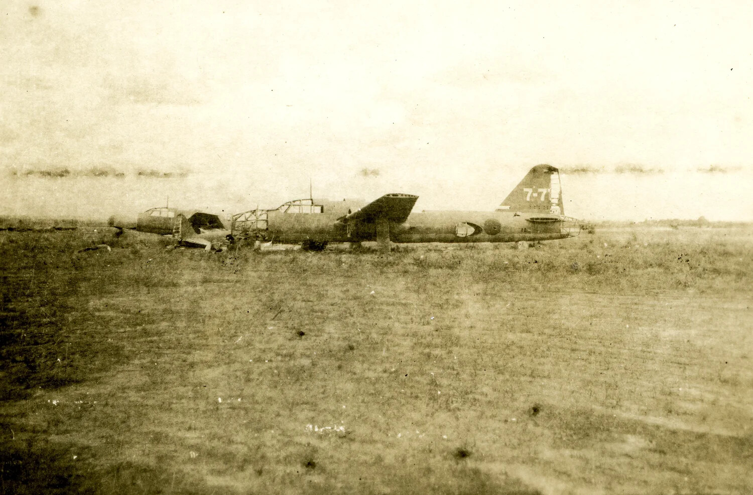 Wrecked Japanese Twin-Engine Aircraft, Tail Code "7-7", Ie Shima Airfield