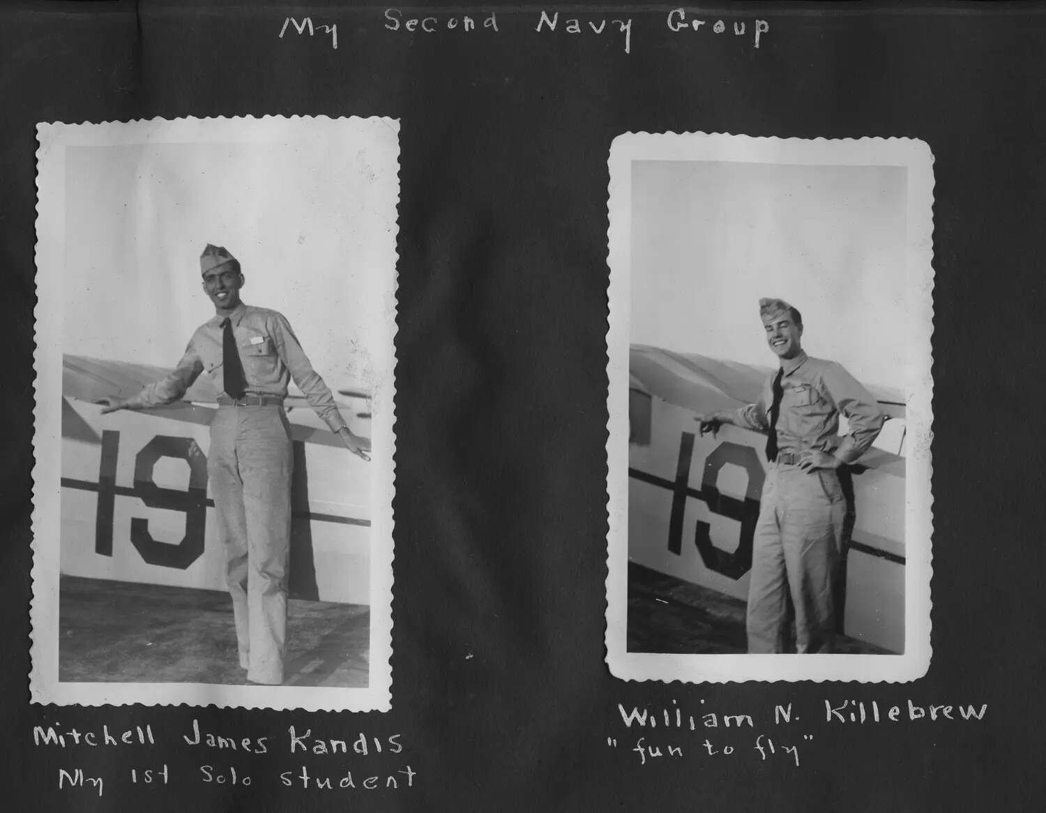 Scrapbook Page: 'My Second Navy Group' - Individual Cadet Portraits with Monoplane Trainer No. 19, c. 1941-1943