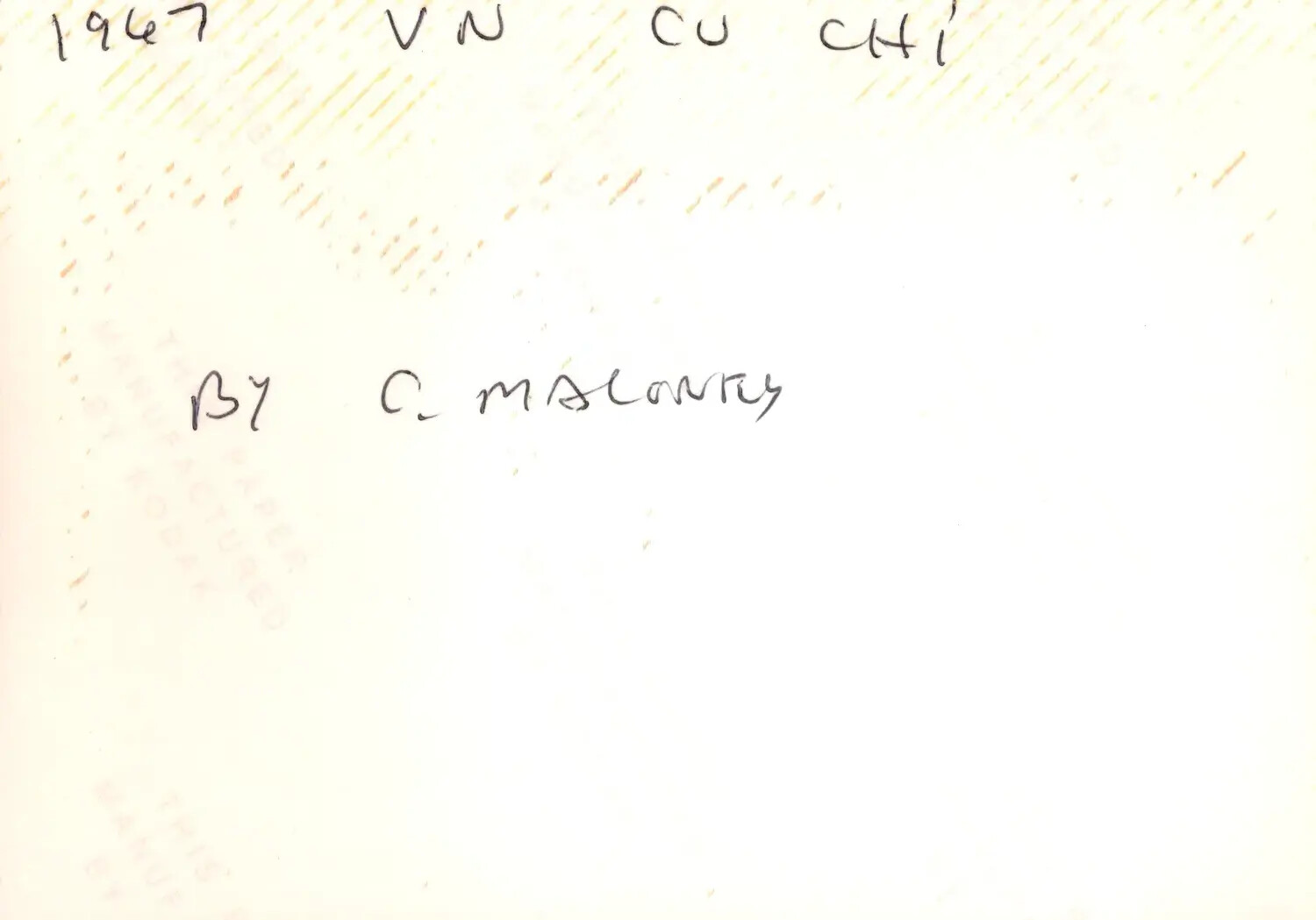Handwritten Title Card: '1967 VN Cu Chi' Photograph Collection Label
