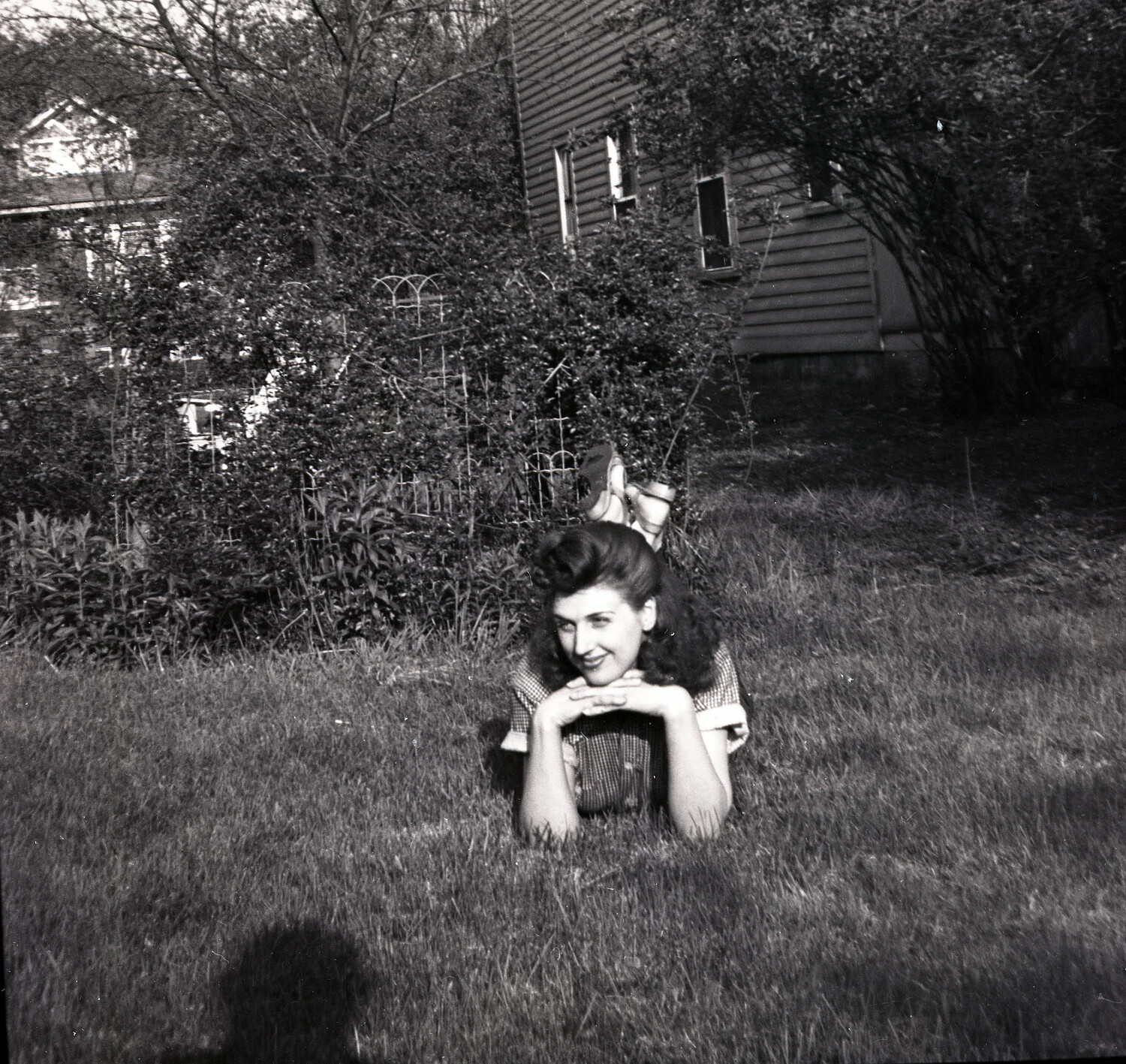 Informal Portrait of a Young Woman in a Backyard, 1940s (Misfiled Among Military Band Negatives)