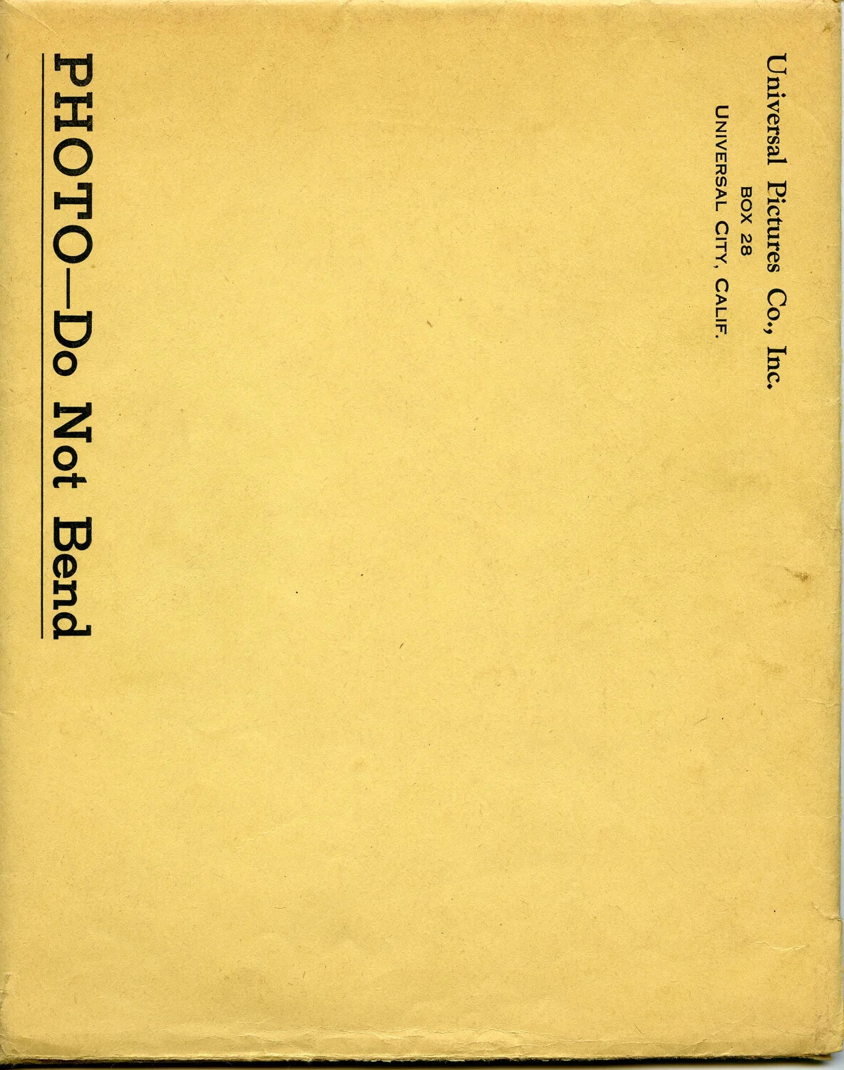 Universal Pictures Co. Publicity Photo Backing/Mailer, 'Photo — Do Not Bend,' c. 1940s