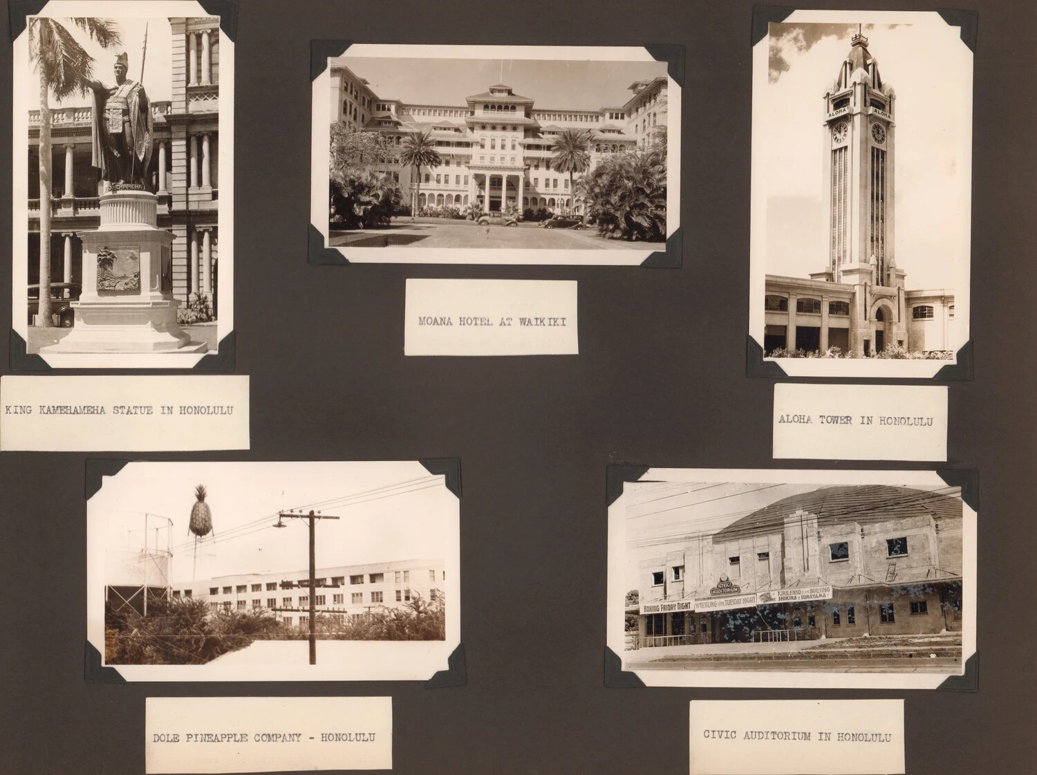 Honolulu, Hawaii Landmarks Album Page — WWII Photo Album (Japan Theater Collection)