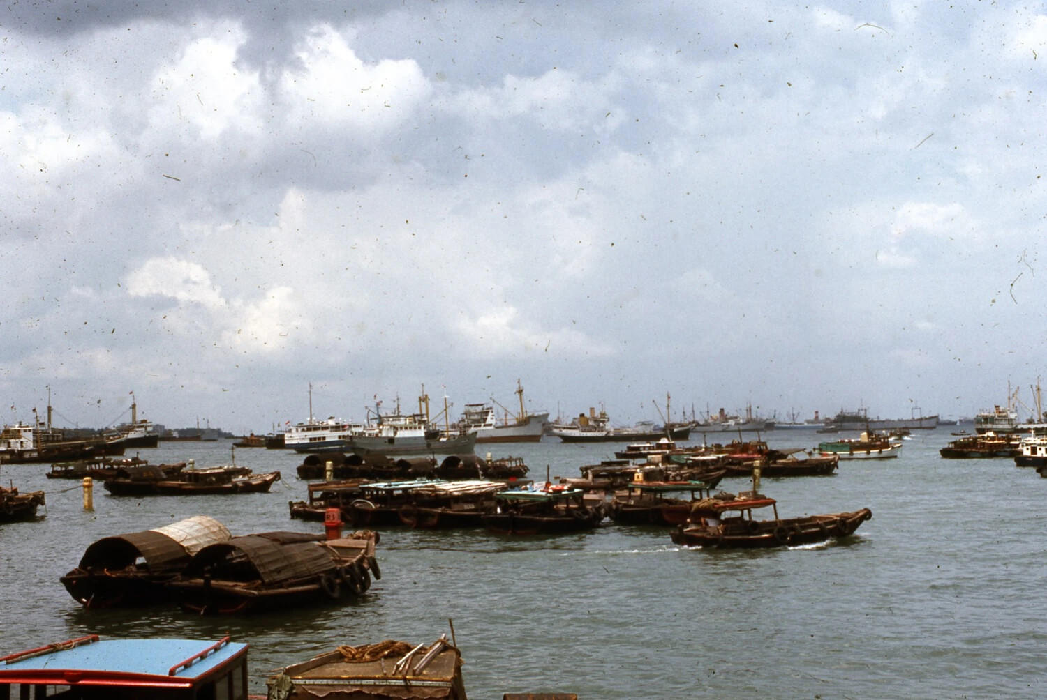 Crowded Harbor with Junks and Sampans, Likely Hong Kong, Vietnam War Era