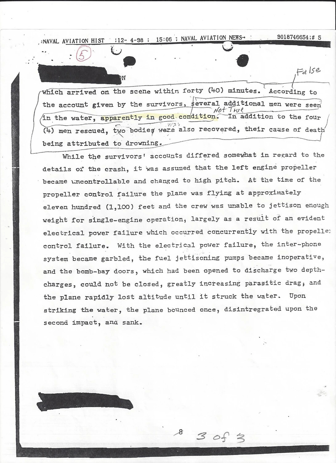Annotated Naval Aviation Accident Report Page, Bancroft Korean War Collection
