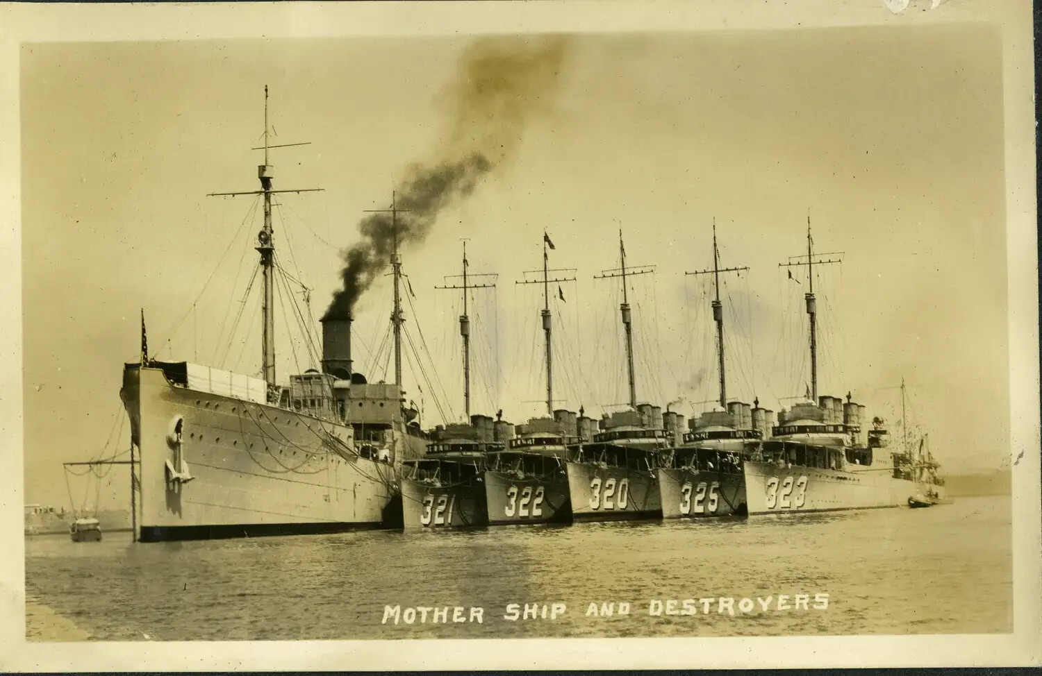 "Mother Ship and Destroyers" - Destroyer Tender with Flush-Deck Destroyer Nest, 1930s