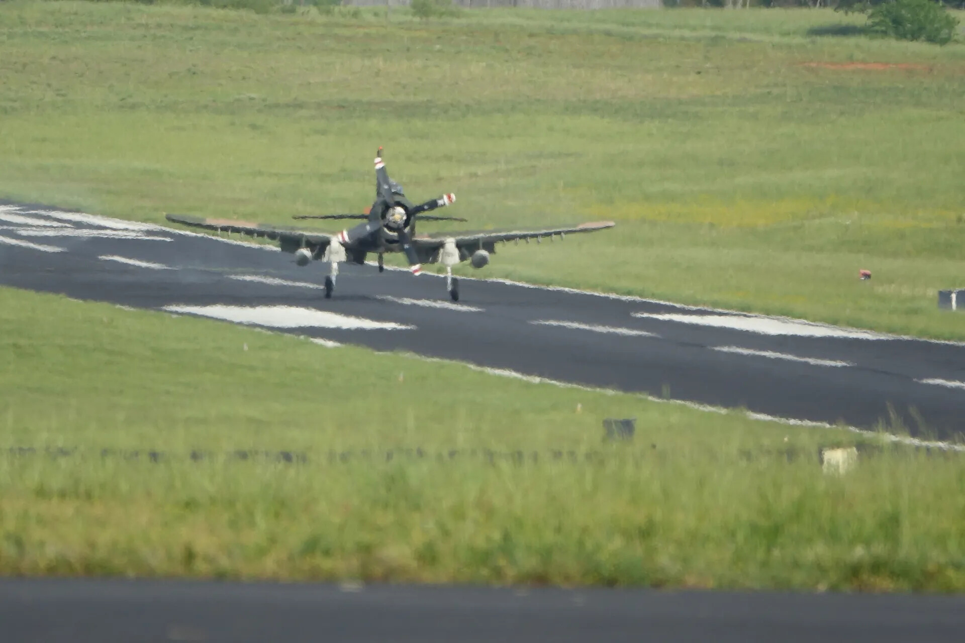 Douglas A-1 Skyraider on Takeoff/Landing Roll, Head-On Telephoto View