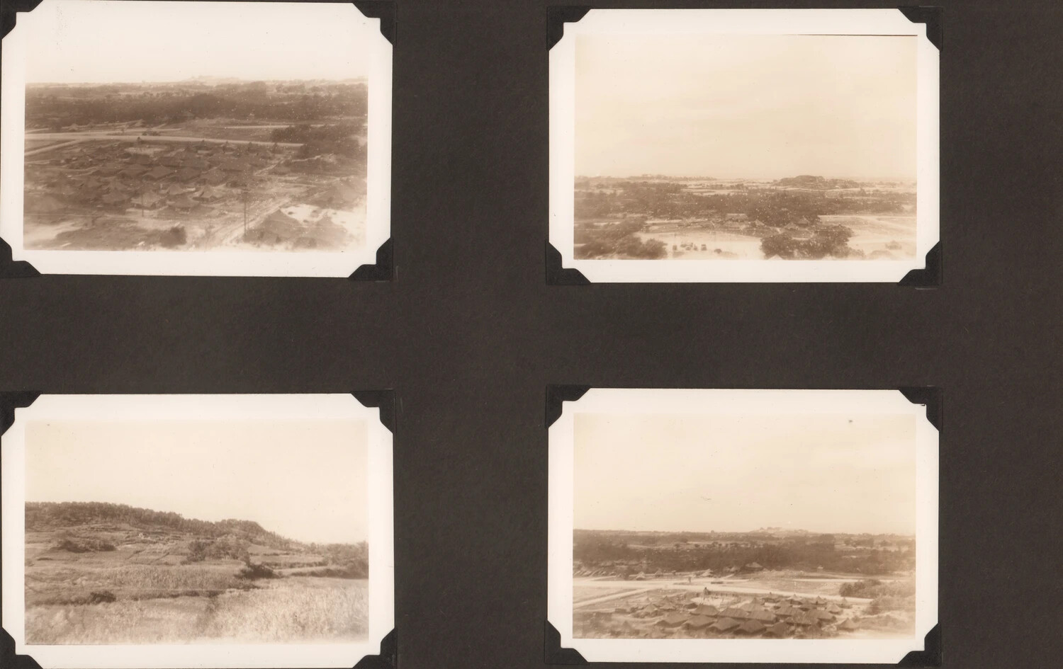 Album Page: Four Elevated Landscape Views of a Japanese Town, Occupation-Era Photo Album