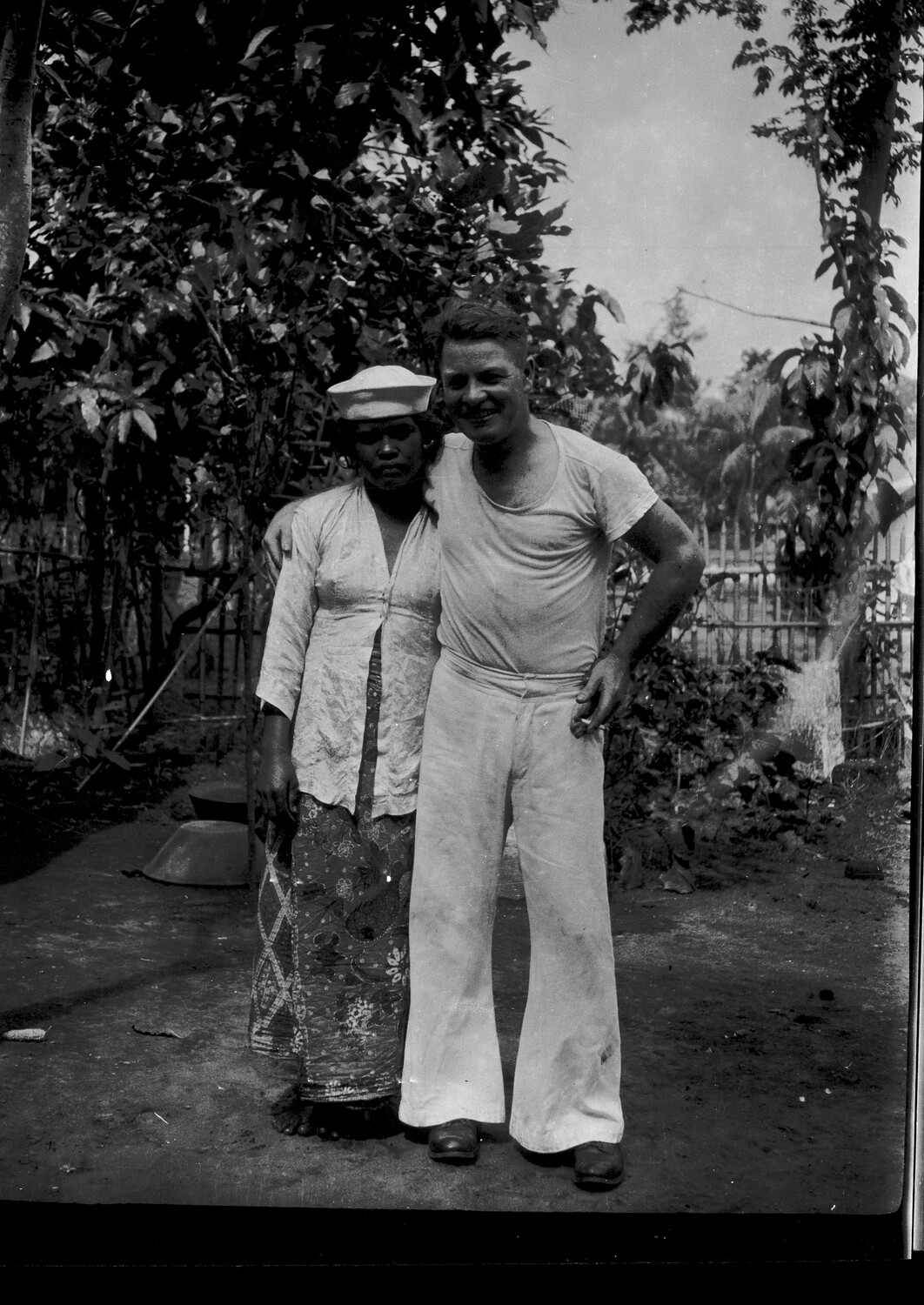 U.S. Navy Sailor and Local Woman in Garden Setting, Pre-WWII China/Pacific Liberty Port, 1930s