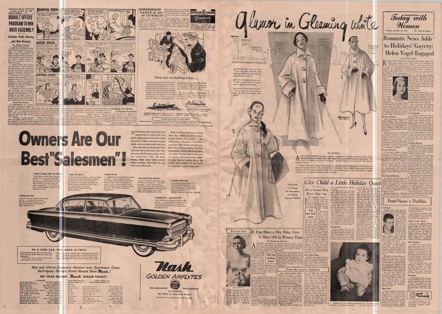 Chicago Daily Tribune Newspaper Page, December 30, 1952 (Bancroft Collection Printed Material)