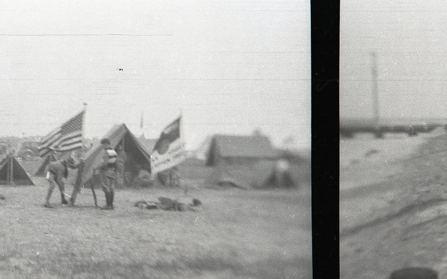 Youths Carrying American Flag at Tent Encampment, Alternate View, State-Side, WWII Era