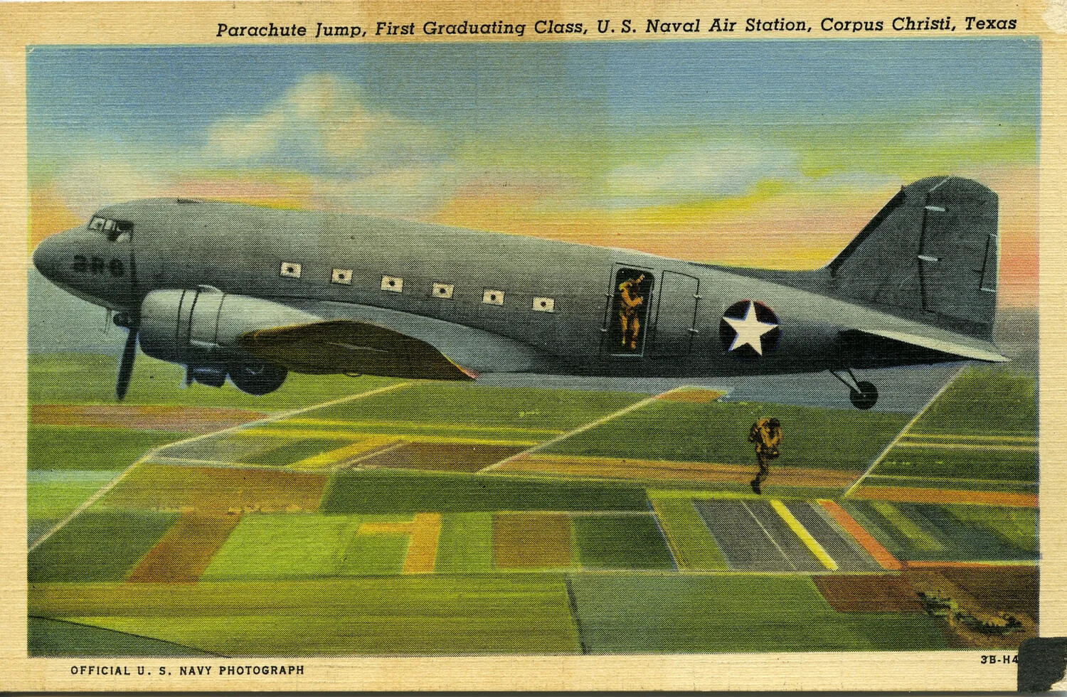 Postcard: Parachute Jump, First Graduating Class, NAS Corpus Christi, Texas