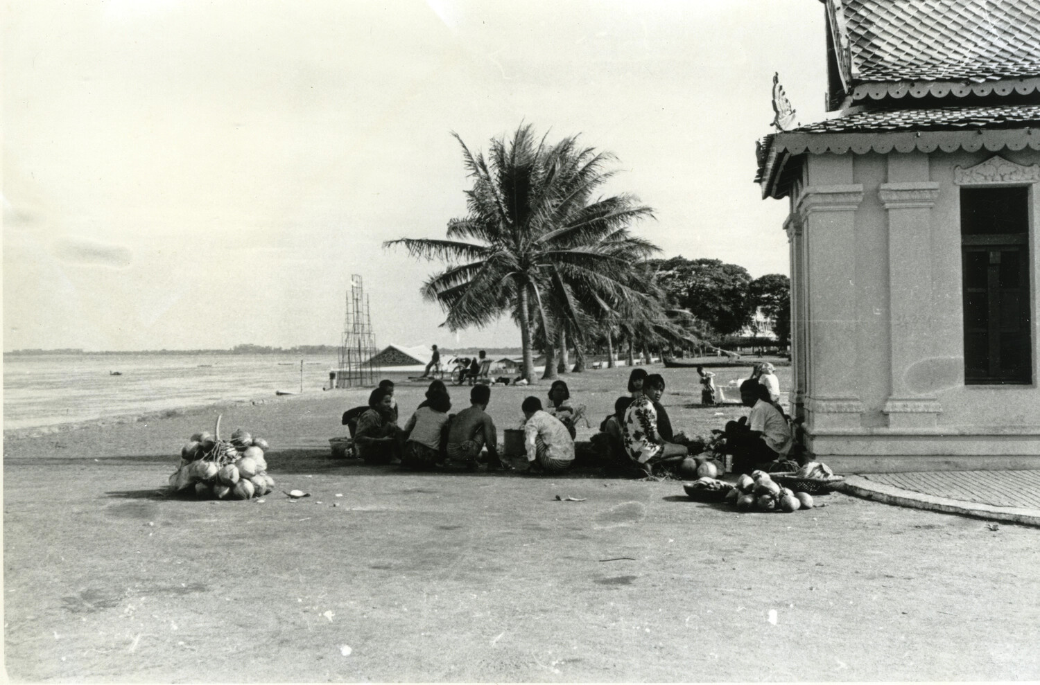 Riverside Gathering near a Khmer Pavilion, Mekong Riverfront, Cambodia