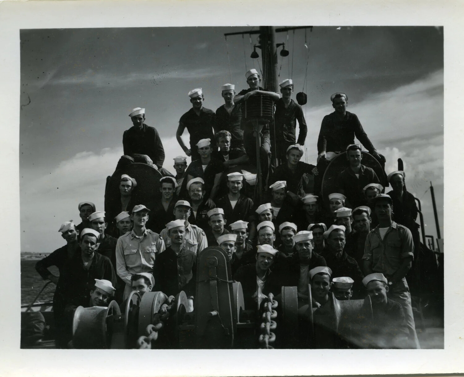 Ship's Company Group Portrait Aboard U.S. Navy Vessel, WWII Pacific Theater