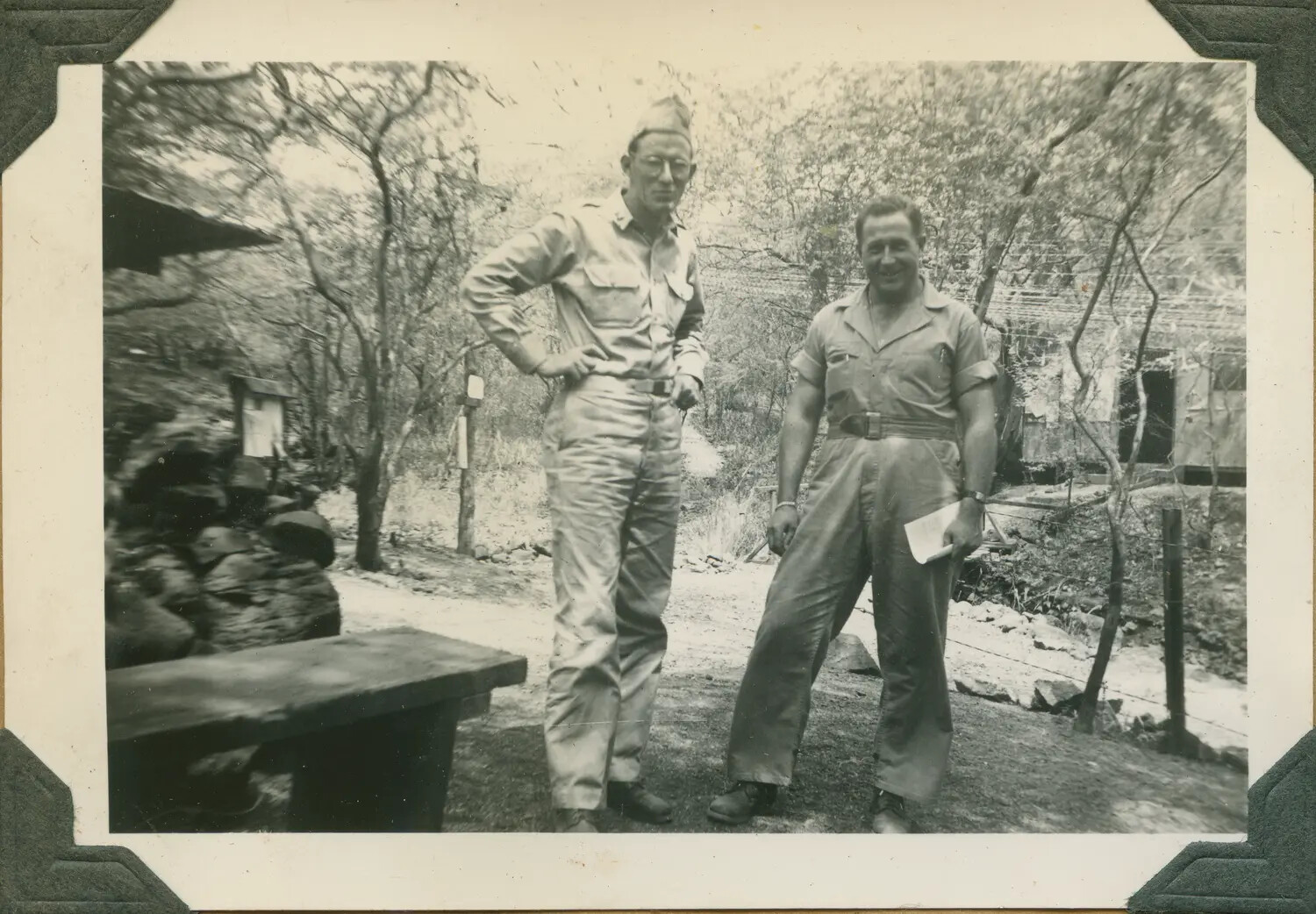 Two Servicemen in Utility Uniforms Posed Outdoors, Hawaii, World War II Era