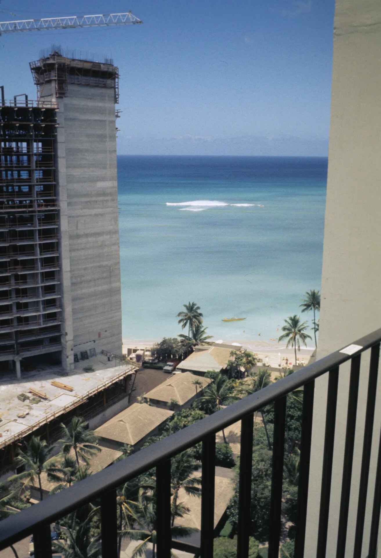 View of Waikiki Beach and Hotel Construction from Balcony, August 1970