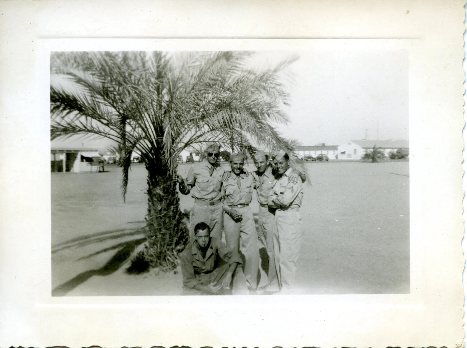 Airmen of the 345th Bomber Group Posed Under a Palm Tree, WWII Pacific Theater