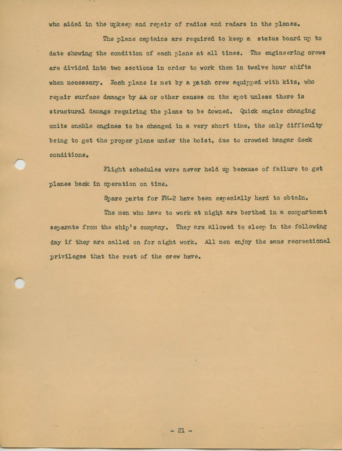Typed Report Page 21 - Aircraft Carrier Engineering Department Maintenance Procedures, USS Petrof Bay (CVE-80)
