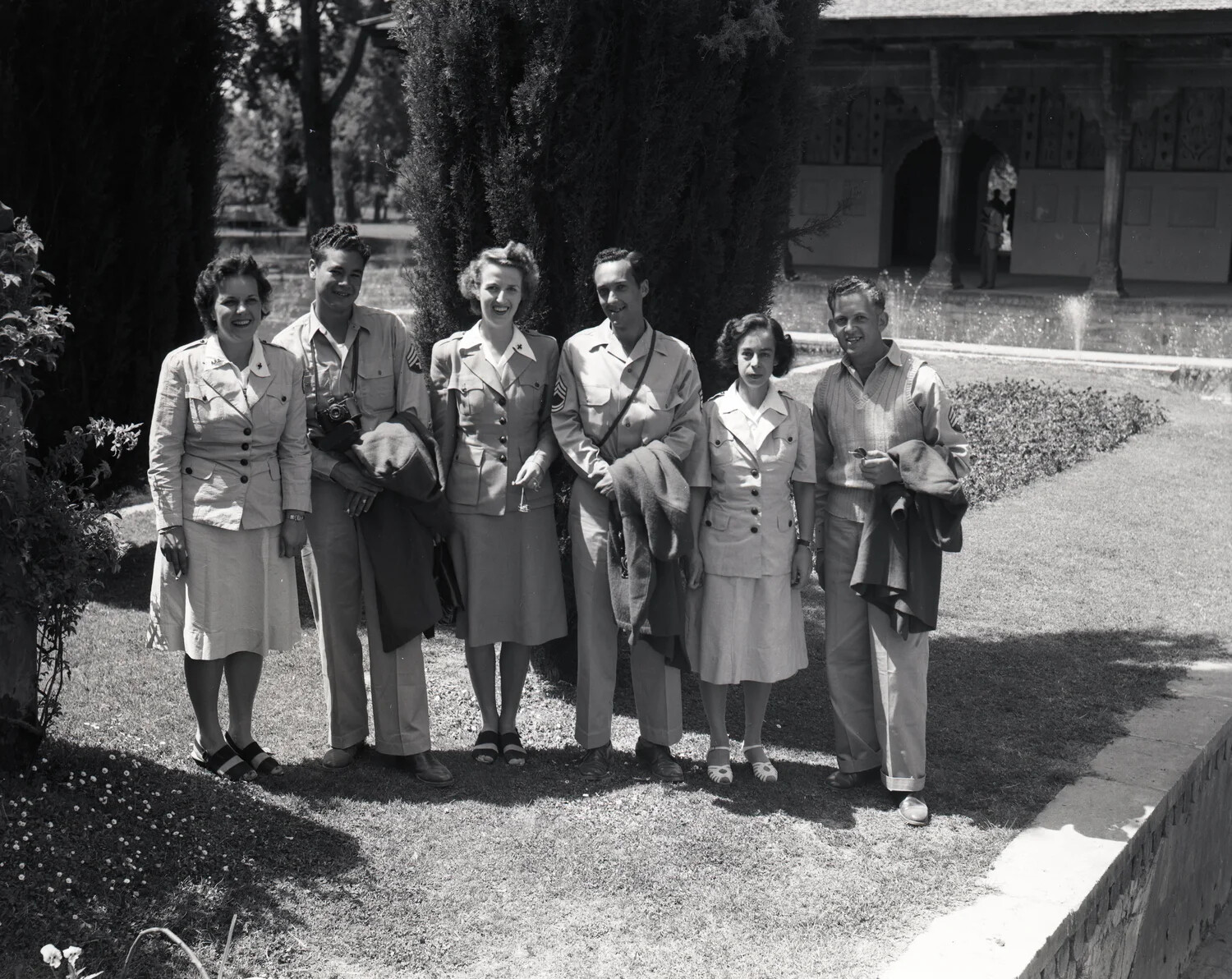 American Servicemen and Companions at Mughal Garden, Kashmir - WWII China-Burma-India Theater