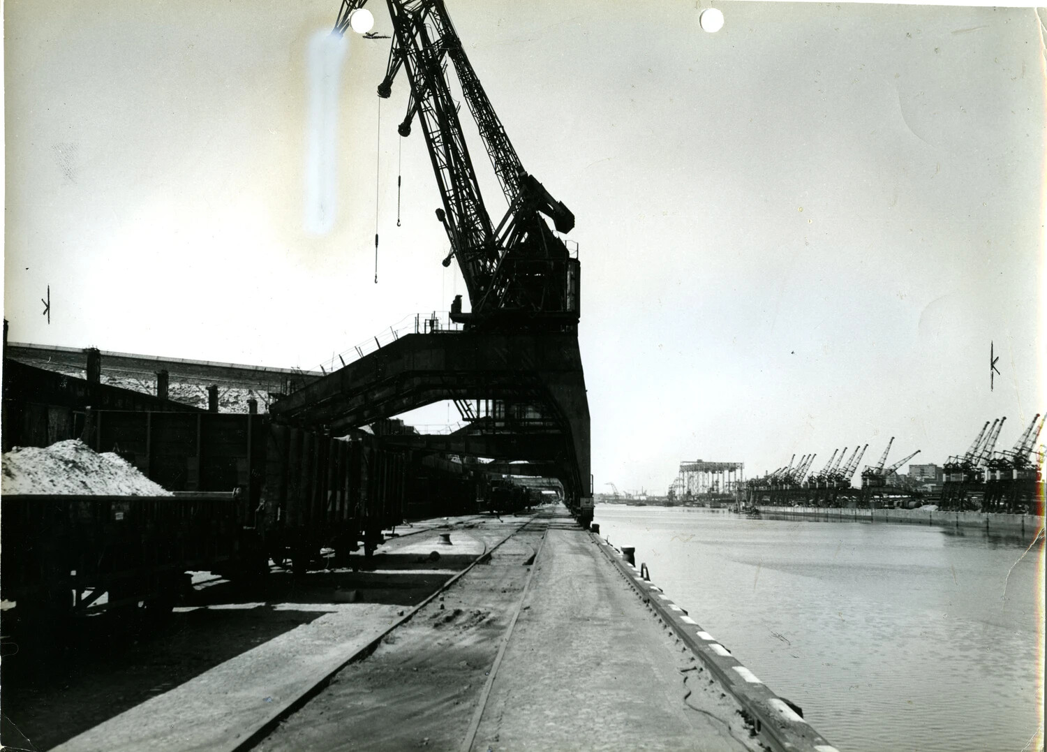 Dockside Gantry Crane and Rail Cars, Bremen/Bremerhaven Harbor, Germany, WWII Era