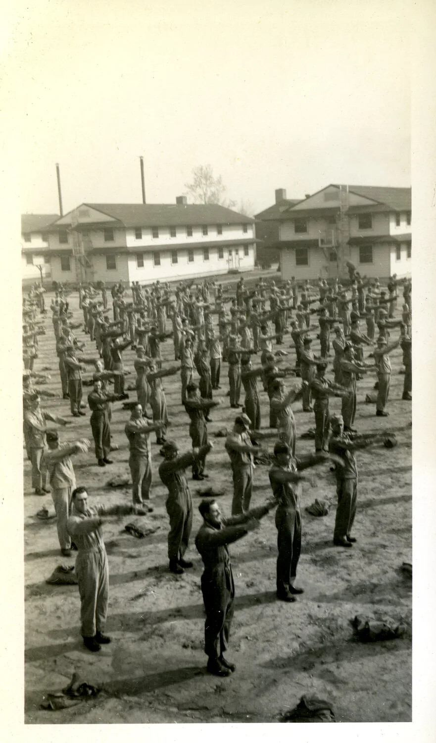Recruits Performing Calisthenics in Formation, WWII Stateside Training Base