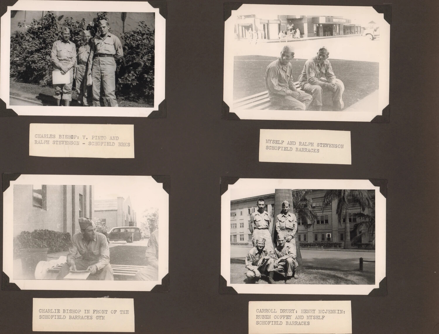 Scrapbook Page: Soldiers at Schofield Barracks, Oahu, Hawaii, WWII-Era Photo Album