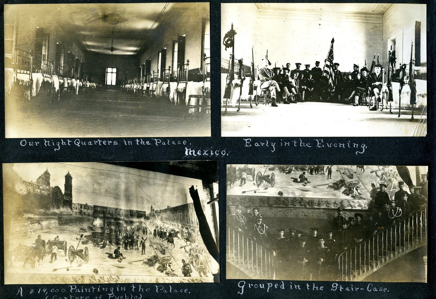 Album Page: 'Our Night Quarters in the Palace, Mexico' -- U.S. Naval Landing Party Billeted in a Government Building