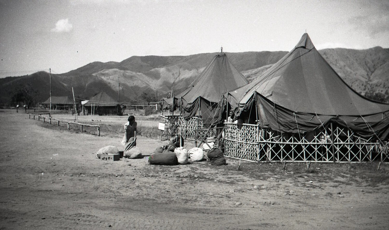 U.S. Army Tent Encampment with Lattice Fencing, Luzon, Philippines, WWII