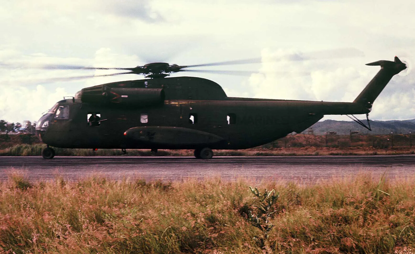 U.S. Marine Corps CH-53 Sea Stallion Helicopter on Runway, Vietnam