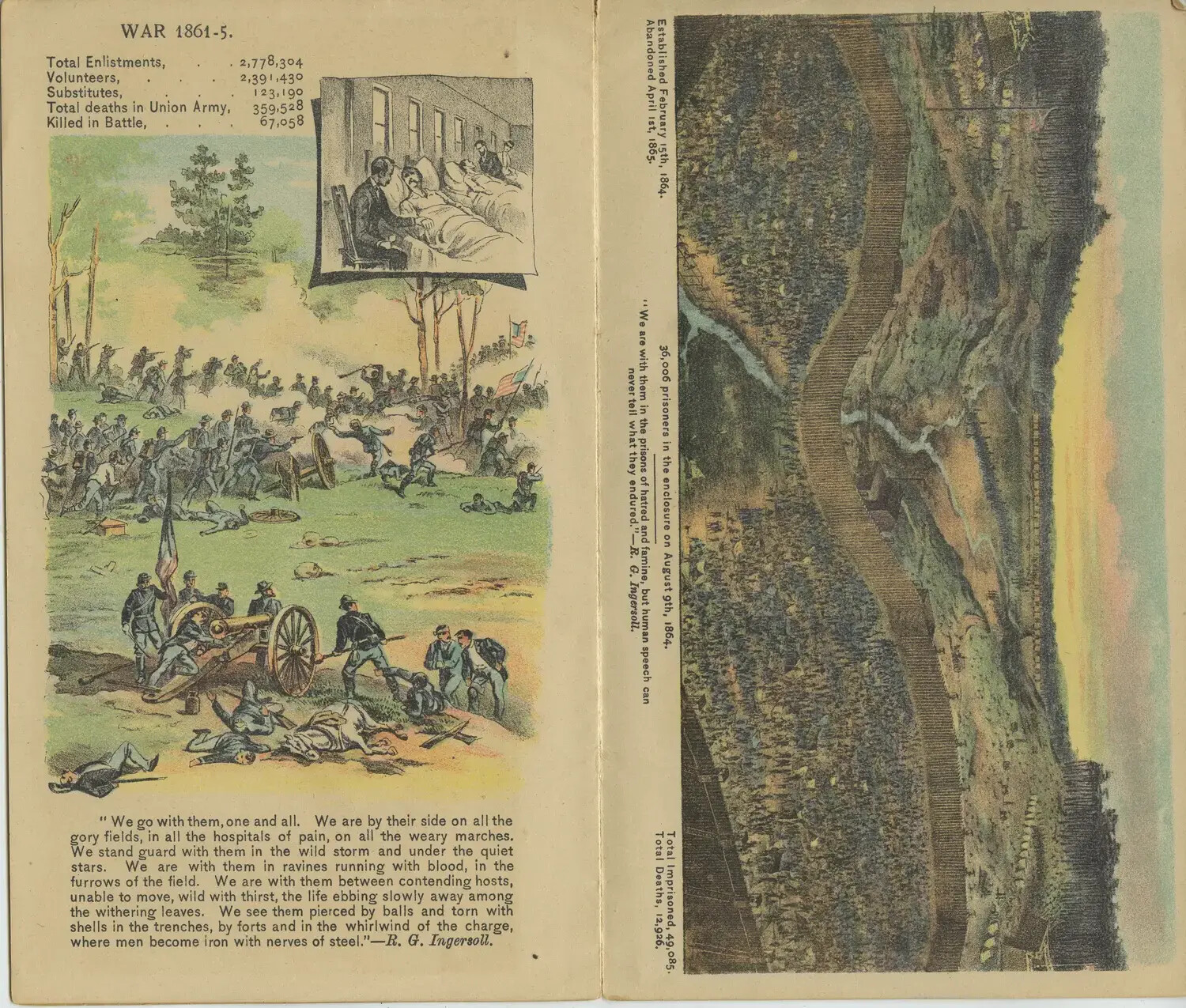 Grand Army of the Republic Pamphlet: Civil War Statistics, Battle Scene, and Andersonville Prison Illustration