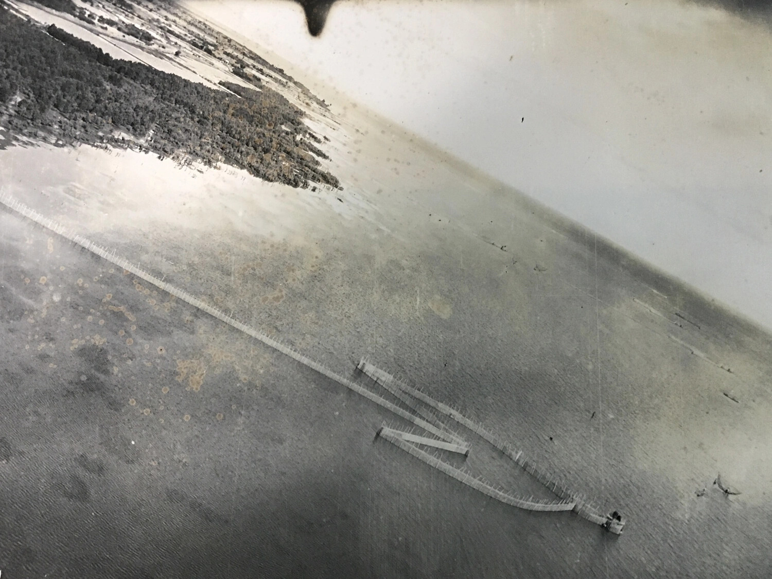 Aerial Photograph of Bataan Coastline Fish Traps Between Pilar and Mariveles, Philippines - 386th Bomb Squadron, 312th Bomb Group