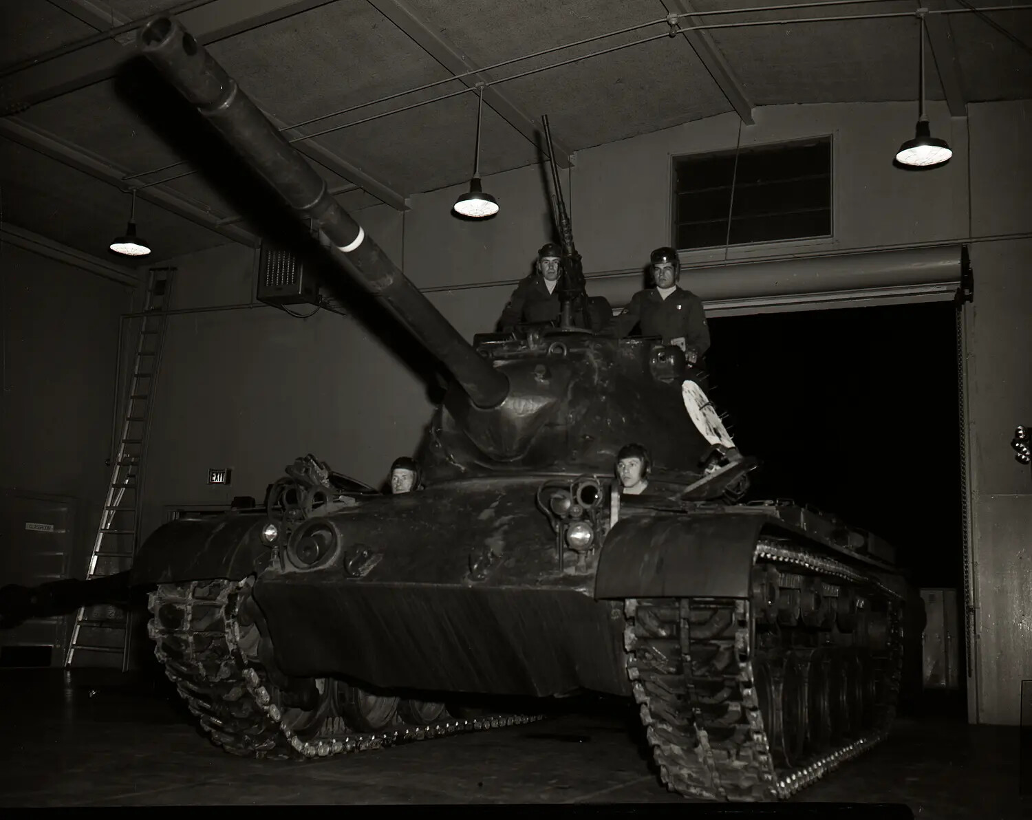 National Guard Tank Crew with M47/M48 Patton Tank Inside Armory Drill Hall