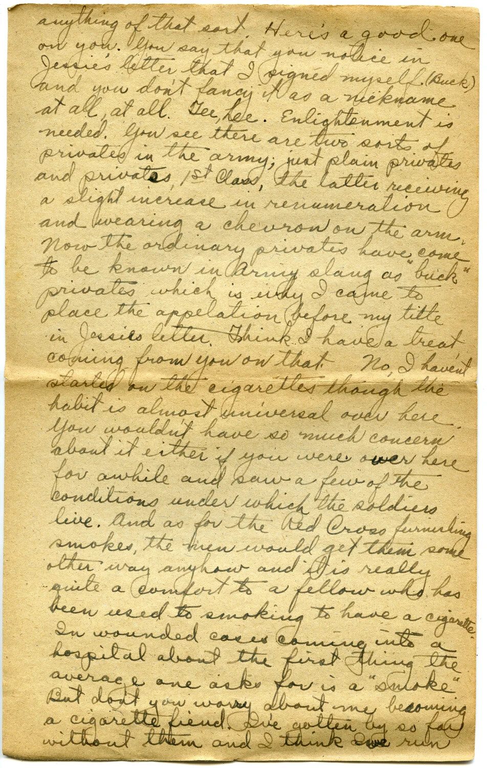 Handwritten World War I Letter from Private Willis W. Wagener — Letter 20, Page E