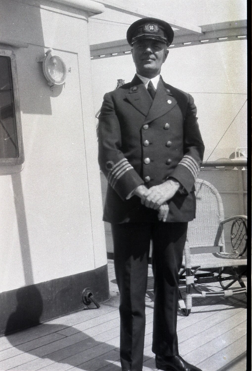 Ship's Officer in Dress Uniform on Steamship Deck, China Route Negatives