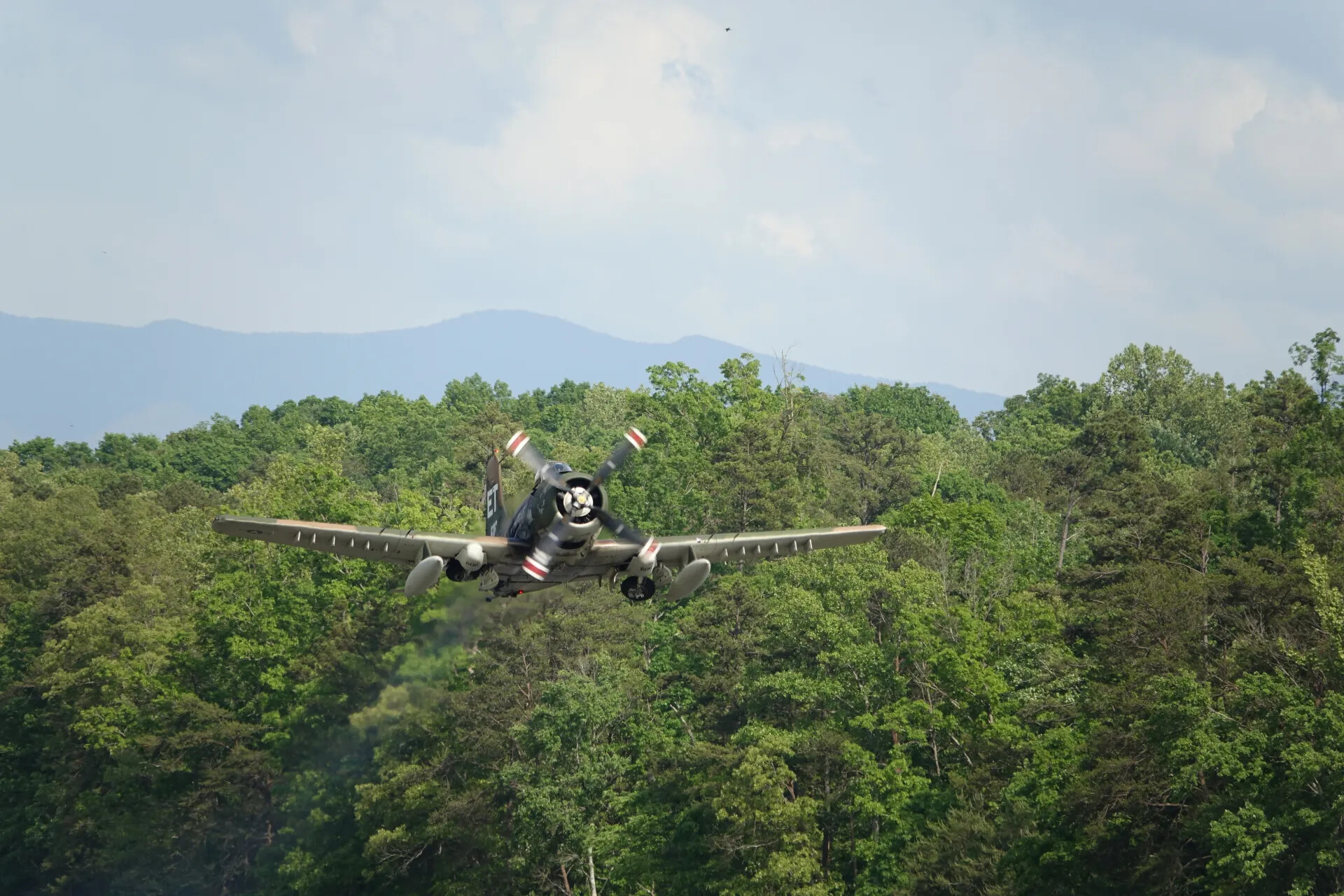Restored A-1 Skyraider in Low Flyby, May 2019 Warbird Event