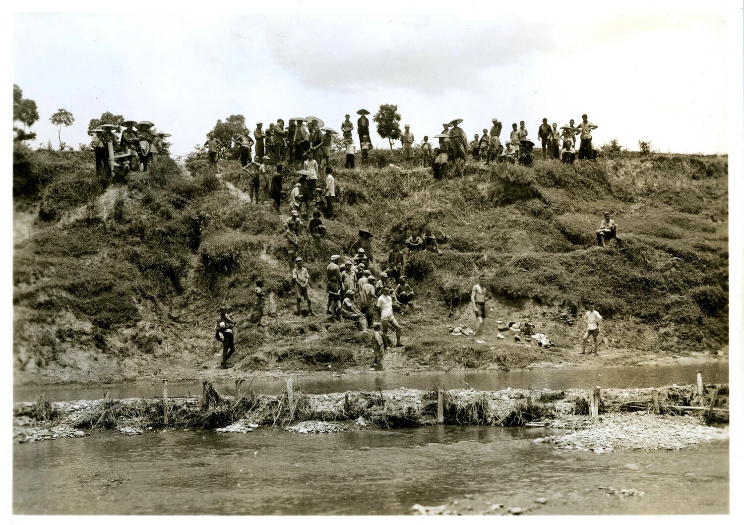 Local Villagers Observing Allied Servicemen Bathing in River, CBI Theater, World War II