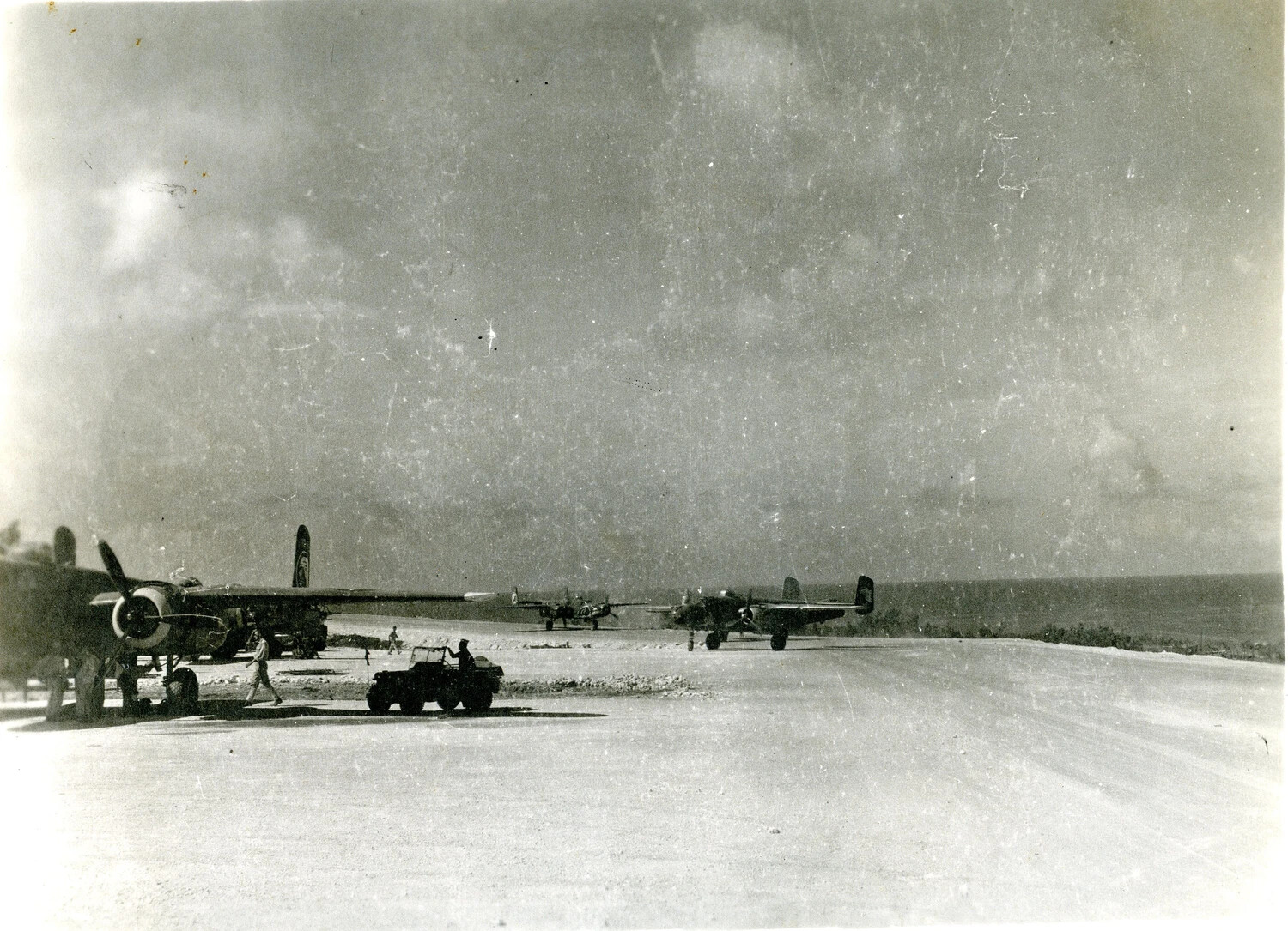B-25 Mitchell Bombers on the Flight Line, Ie Shima Airfield, 1945