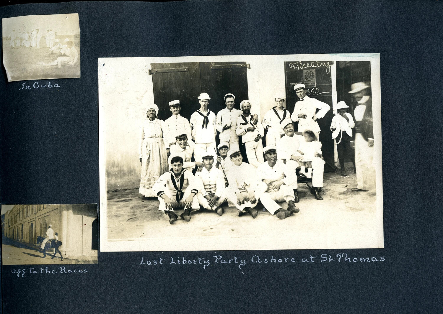 Album Page: Liberty Ashore in Cuba, 'Off to the Races,' and St. Thomas, c. 1905-1910
