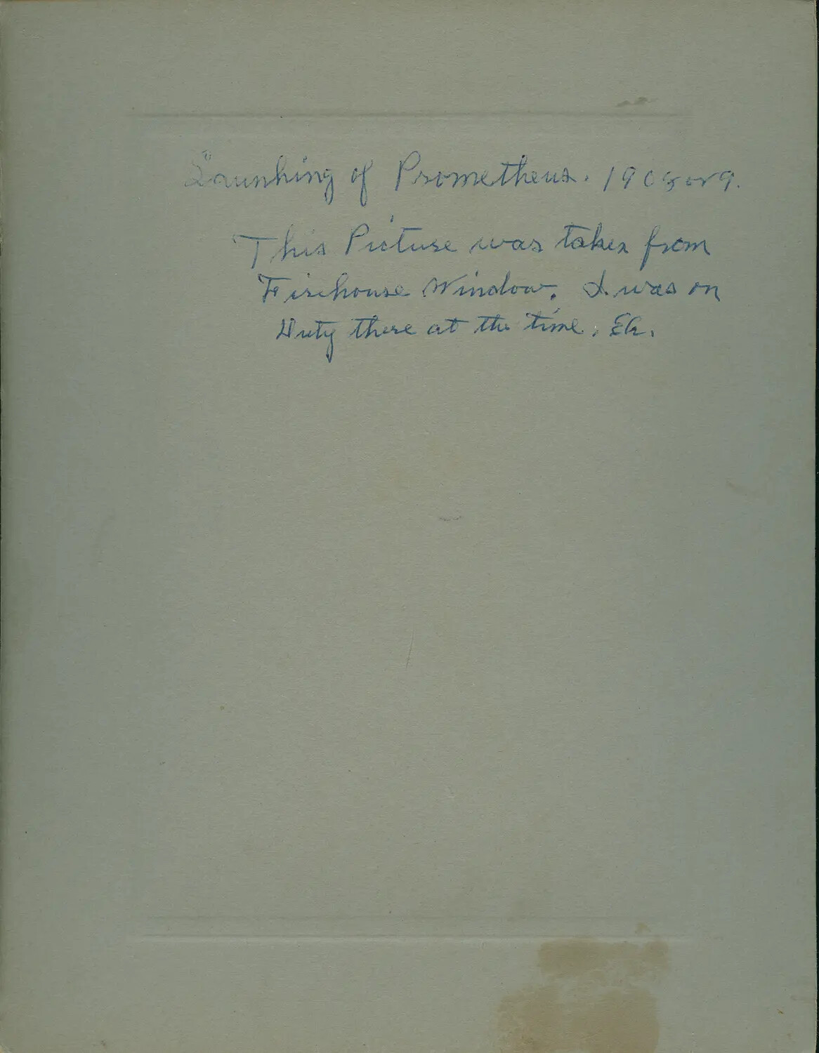 Handwritten Album Annotation: 'Launching of Prometheus, 1908 or 9'