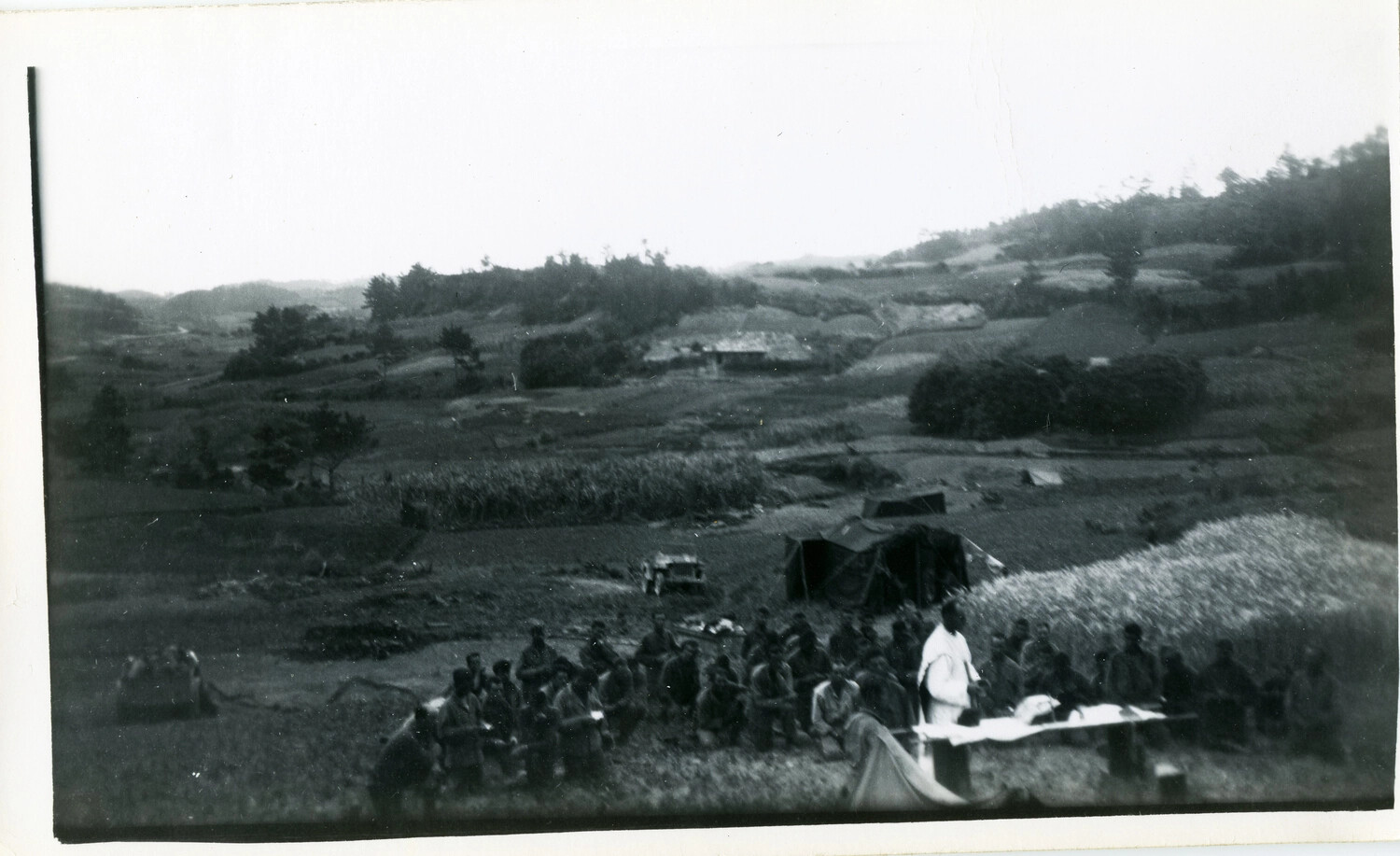 Field Religious Service for American Troops, Likely Okinawa, 1945