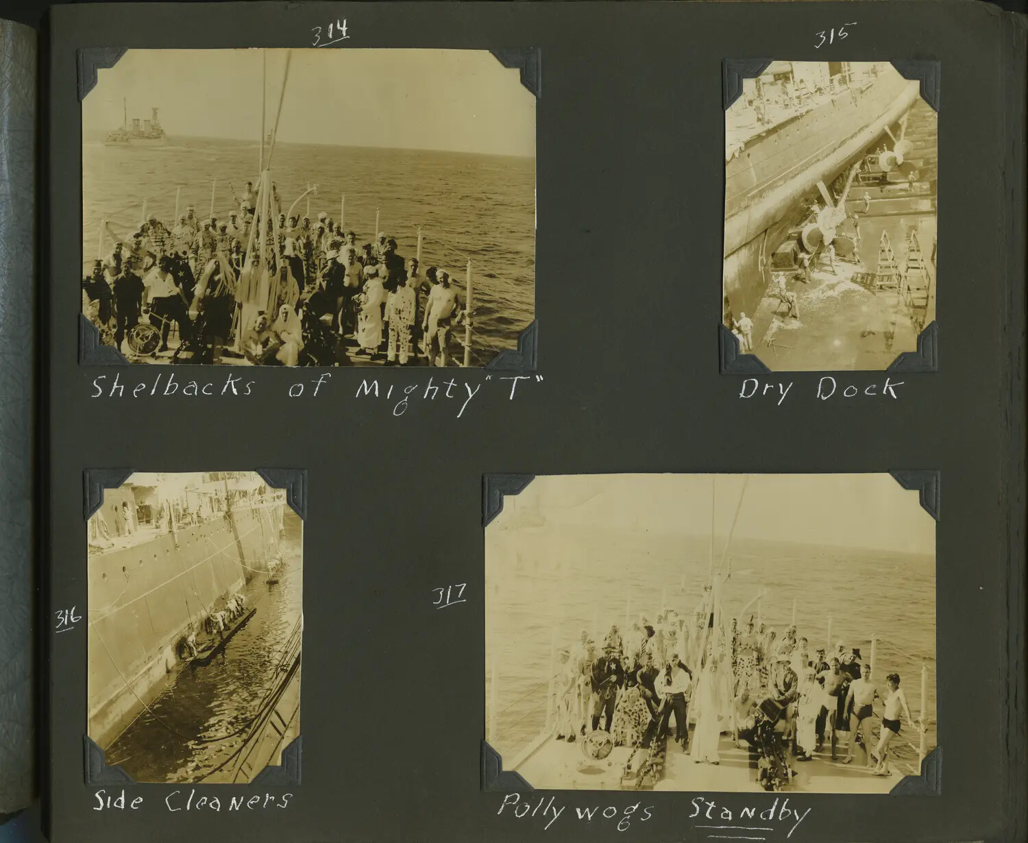Scrapbook Page: USS Trenton 'Crossing the Line' Ceremony and Dry Dock Maintenance, 1938