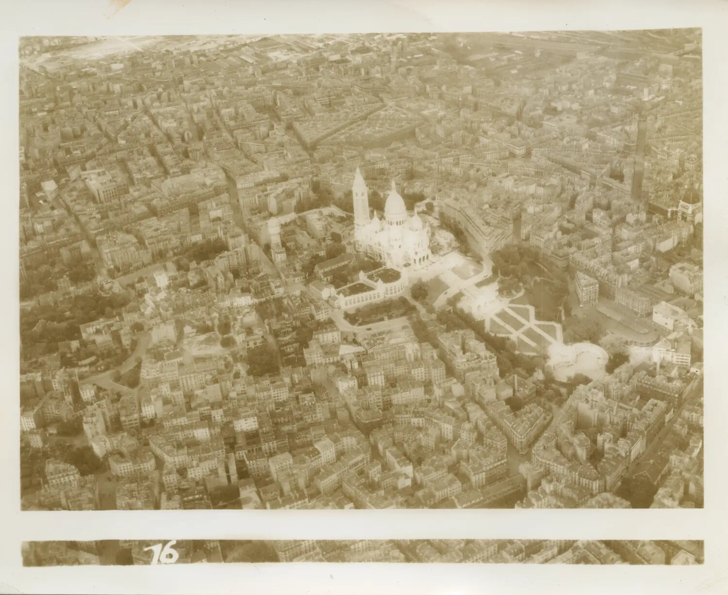 WWII Aerial Photograph of Paris, France, Featuring the Basilica of Sacre-Coeur, Montmartre
