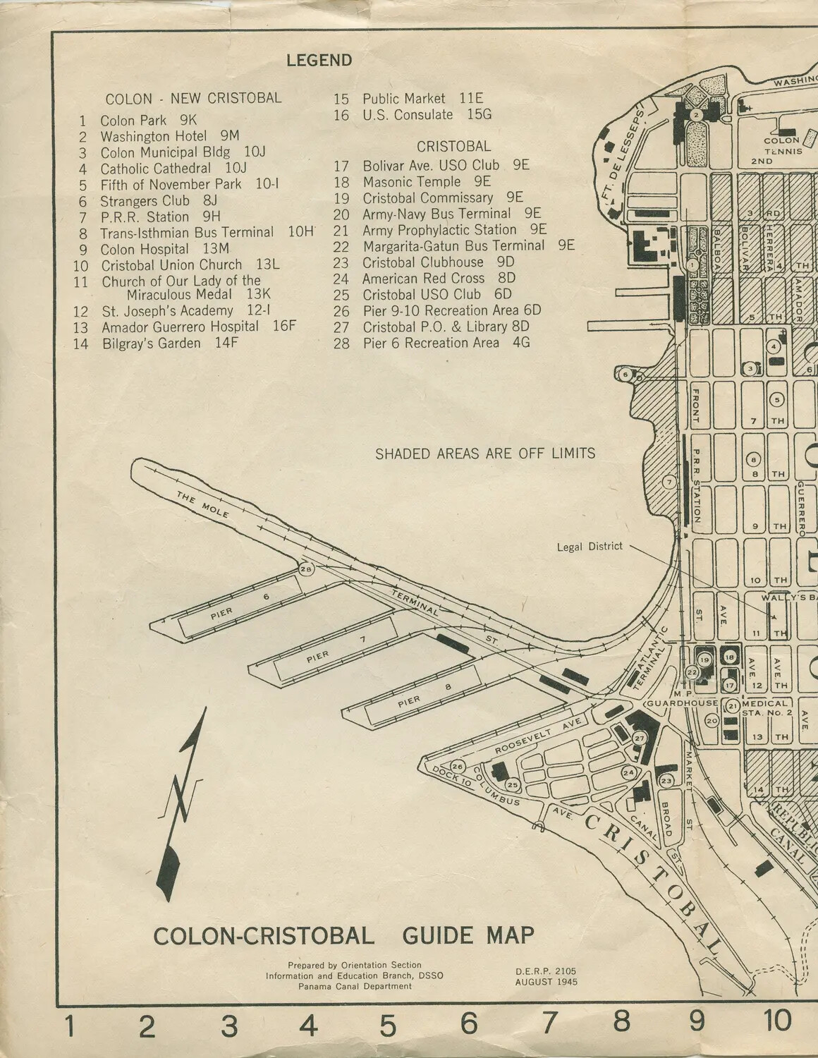 Colon-Cristobal Guide Map, Panama Canal Department, August 1945