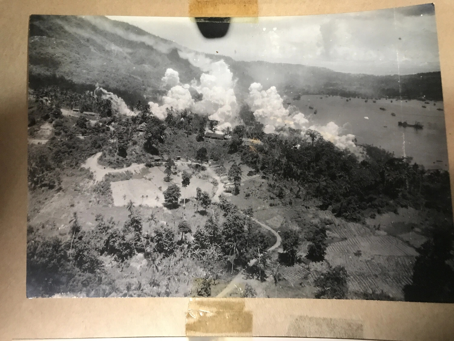 Aerial Strike Photograph of Coastal Target, Pacific Theater, 312th Bomb Group