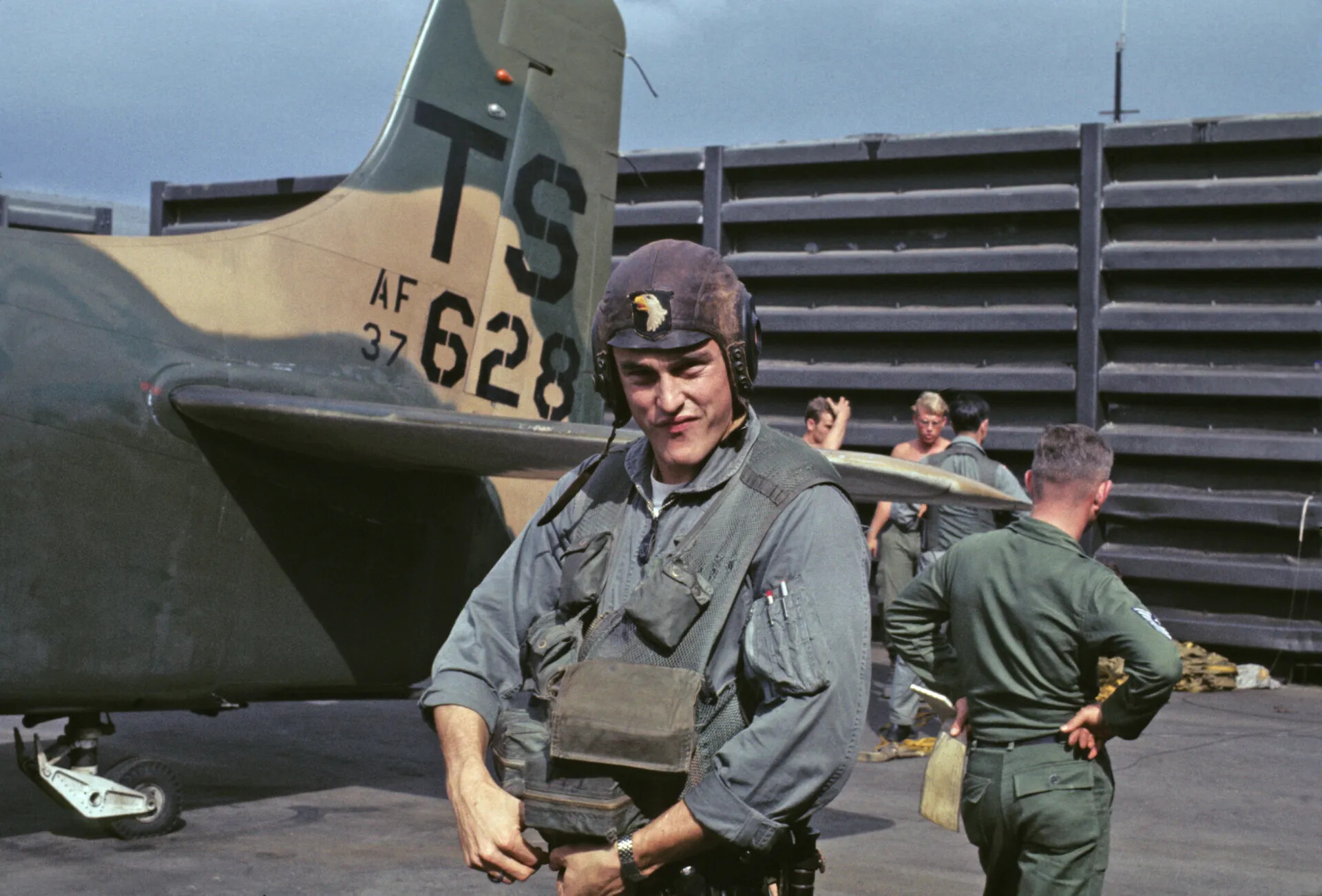 A-1 Skyraider Pilot "TS AF 37-628" Suiting Up on Flight Line, Vietnam War
