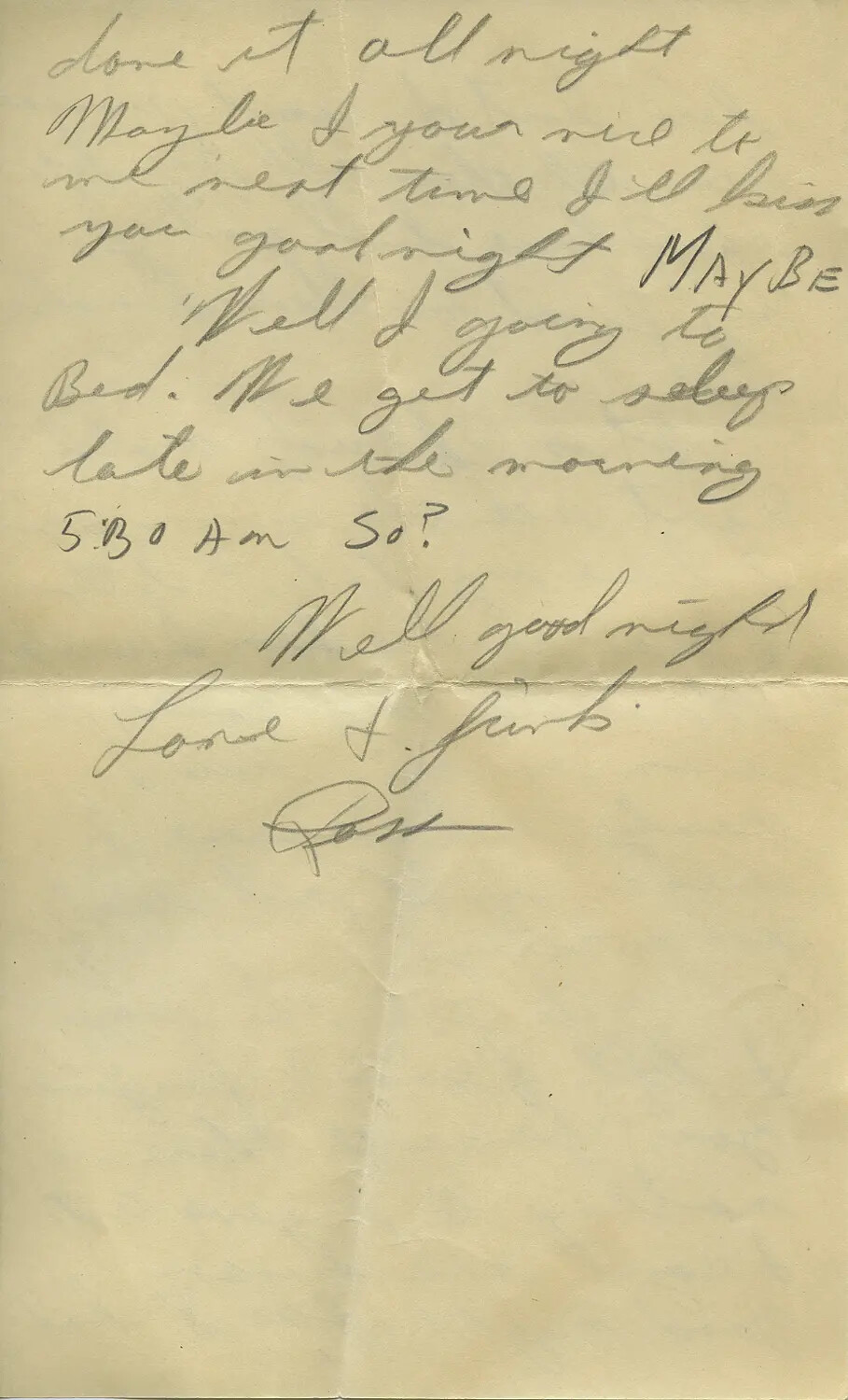 Handwritten Personal Letter, Closing Page, Signed 'Ross' - WWII-Era Correspondence, Moon/Sammiet Family Papers