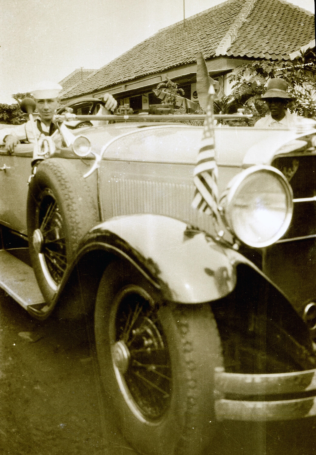 U.S. Navy Sailor with Touring Automobile in Pre-WWII China, 1930s