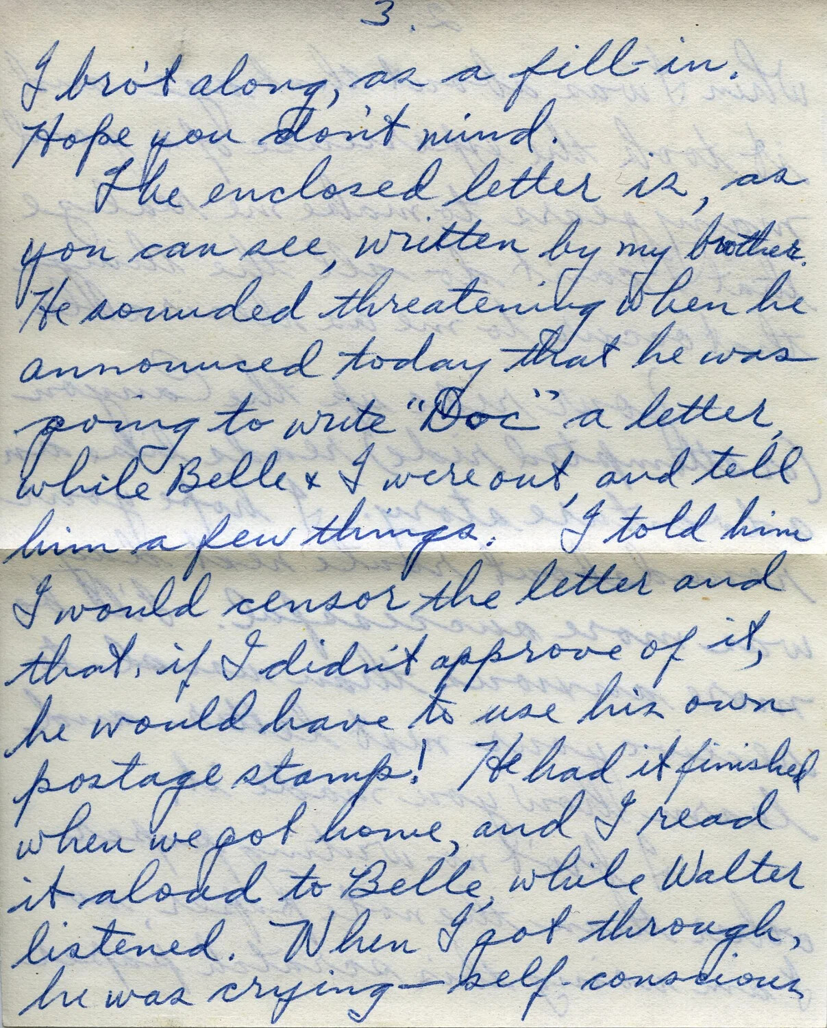 Handwritten Letter, Page 3 — Wagener Family Correspondence, World War I Era