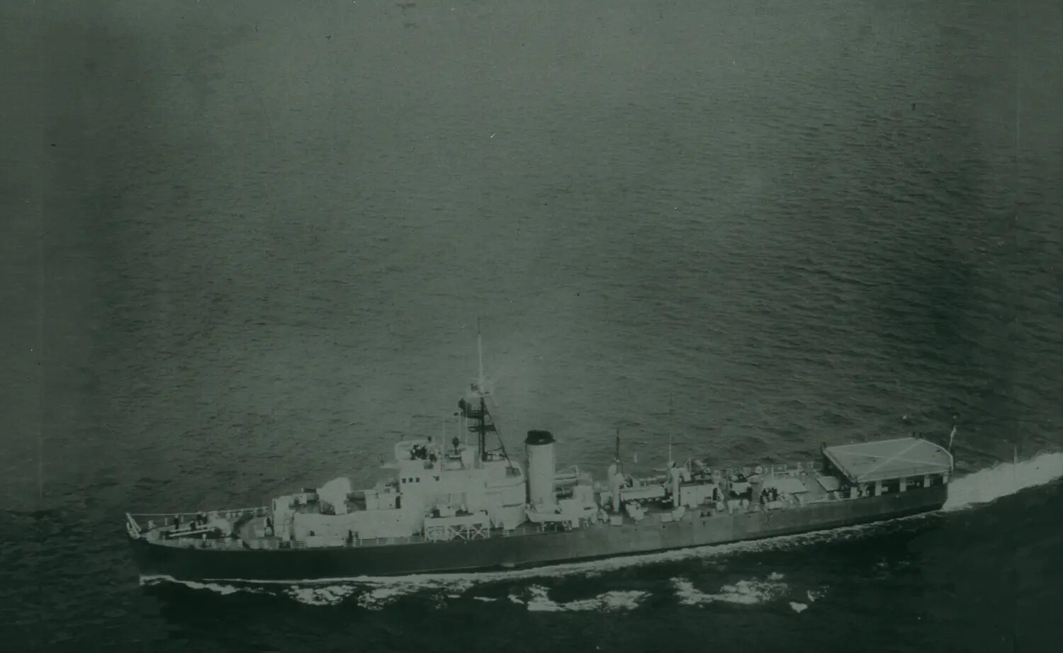 Aerial View of Destroyer Escort Underway at Speed, WWII-Era 35mm Negative